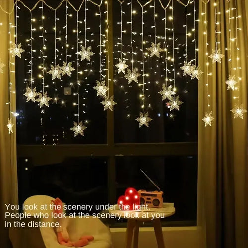 110V/220V 8-Mode Snowflake String Lights, LED Christmas Lights Decor for Indoor/Outdoor, Garden Bedroom Party Decorations