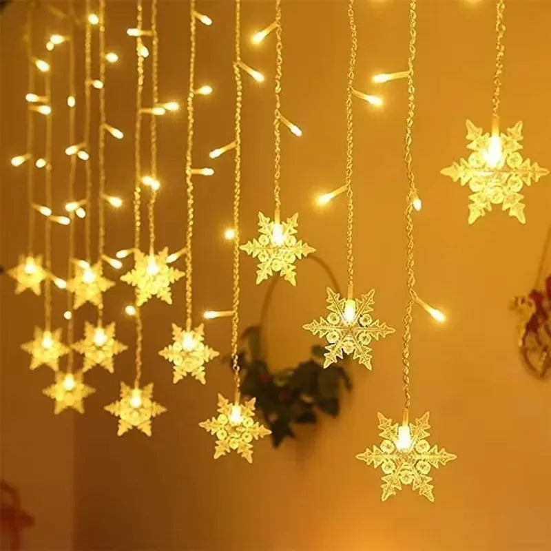 110V/220V 8-Mode Snowflake String Lights, LED Christmas Lights Decor for Indoor/Outdoor, Garden Bedroom Party Decorations