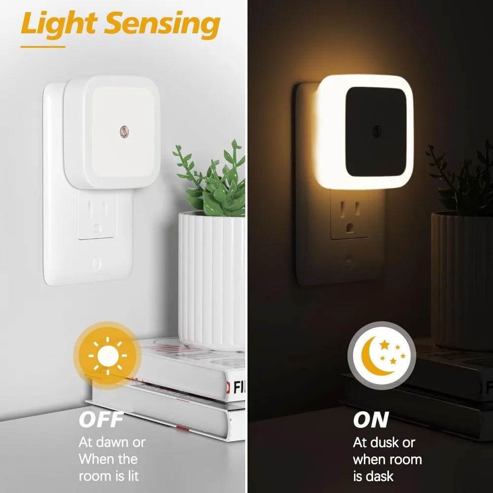 1/2/4Pack LED Night Lights Plug Into Wall Mini Square Light Night Lamp with Light Sensors for Kids Room Bathroom Stair Hallway