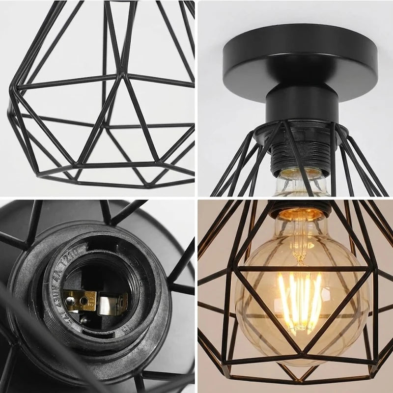 Retro Ceiling Lamp Iron Frame Ceiling Lighting Paint Restaurant Teahouse Chandelier Indoor Wrought Metal Modern Pendant Lights