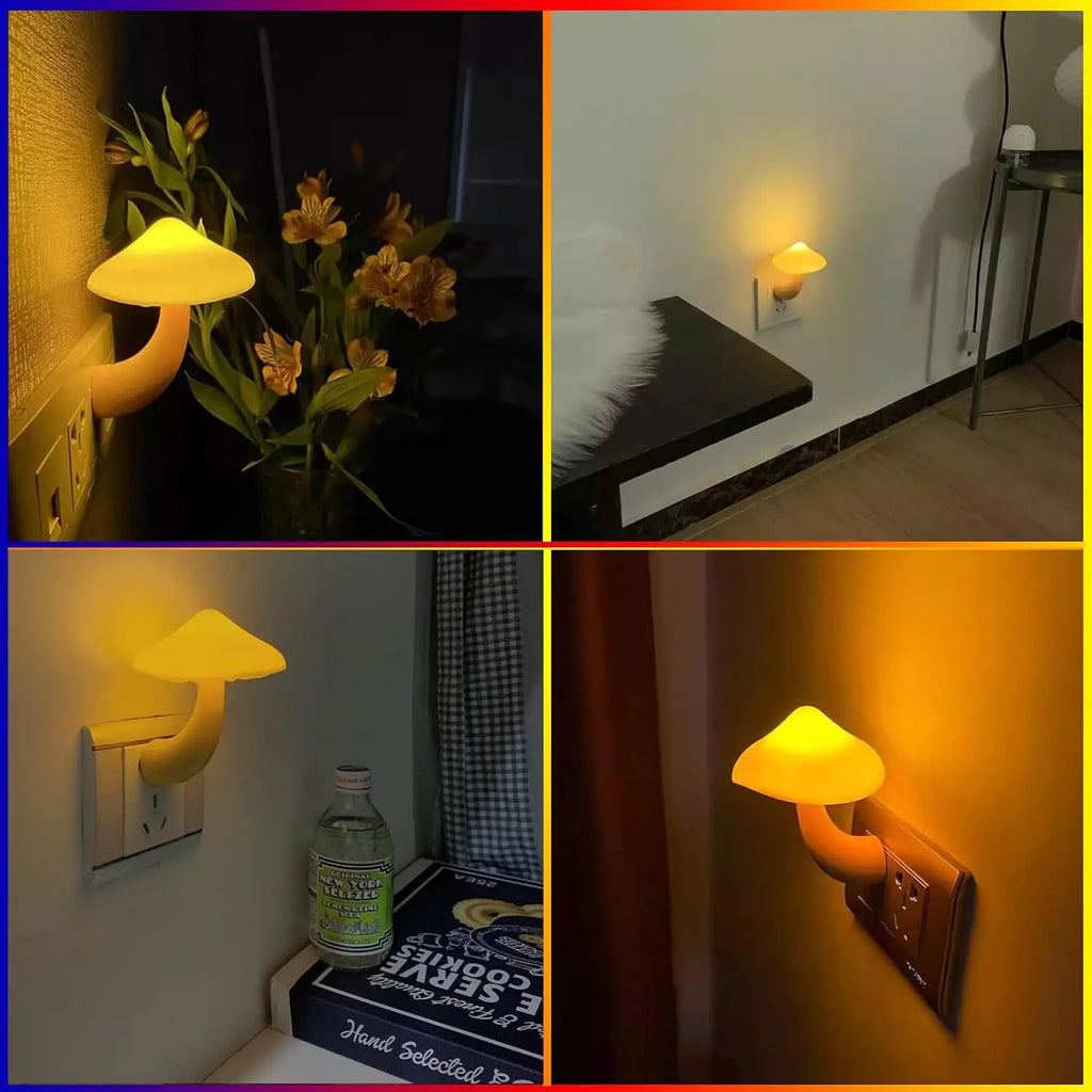Bedroom Led Night Light Mushroom Wall Socket Lamp EU US Plug Warm White Light-Control Sensor Bedroom Light Home Decoration