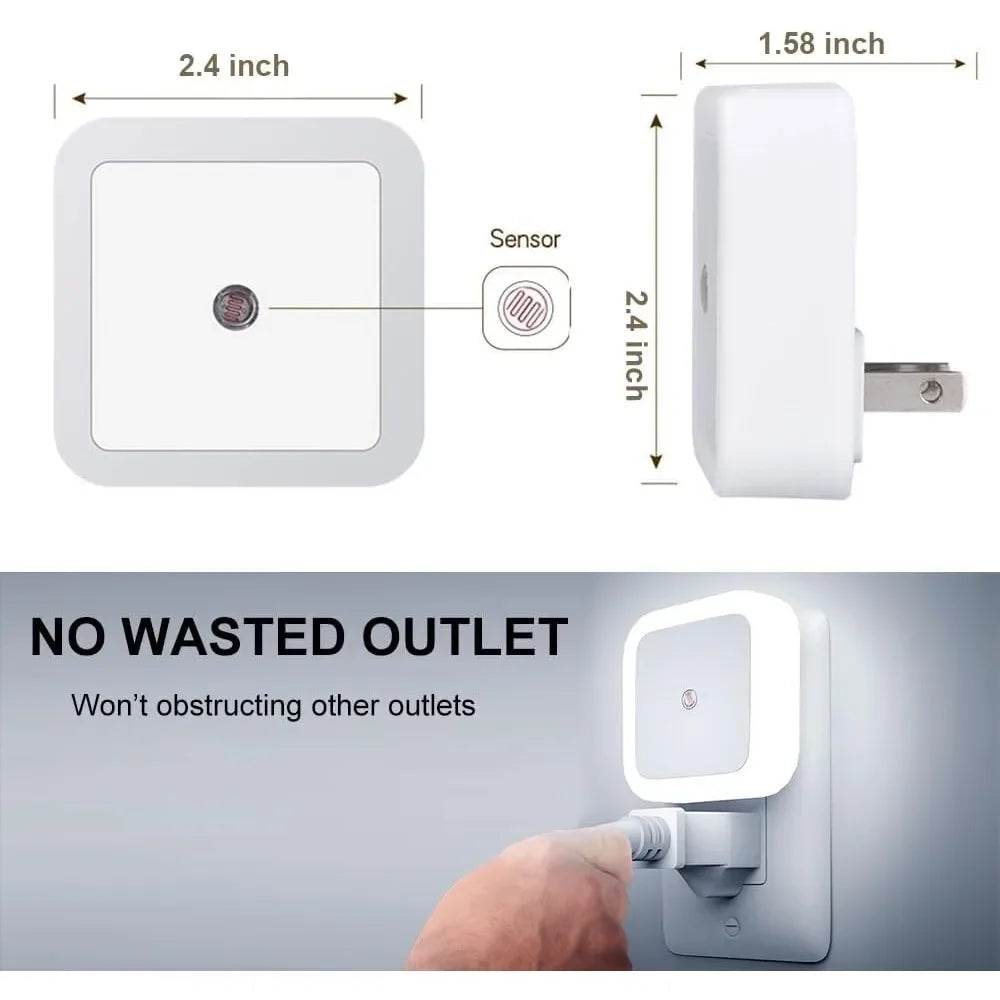 1/2/4Pack LED Night Lights Plug Into Wall Mini Square Light Night Lamp with Light Sensors for Kids Room Bathroom Stair Hallway
