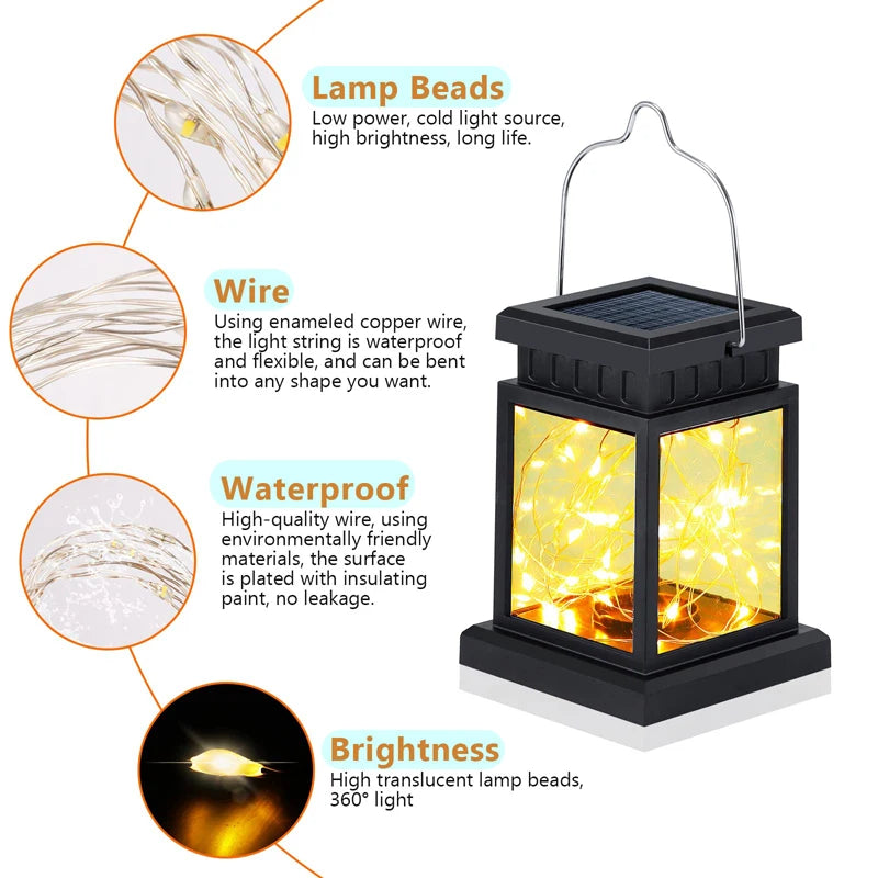 Solar Palace Lantern Hanging Candle Lamp Outdoor LED Waterproof Lights for Garden Patio Yard Lawn Landscape Vintage Lantern Deco