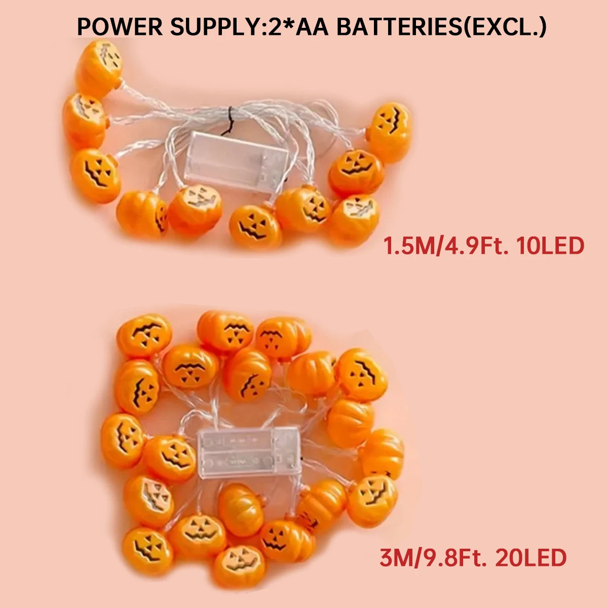 1pc 10/20 LED 3D Pumpkin String Light Halloween Atmosphere Decorative Lamp Battery Powered For Home Bedroom Party Festival Decor
