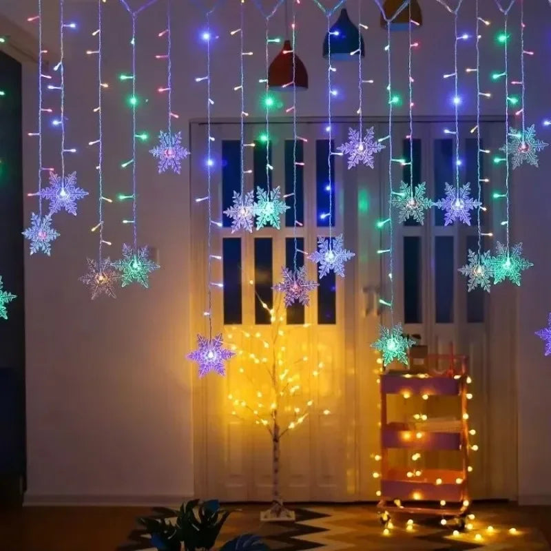 110V/220V 8-Mode Snowflake String Lights, LED Christmas Lights Decor for Indoor/Outdoor, Garden Bedroom Party Decorations