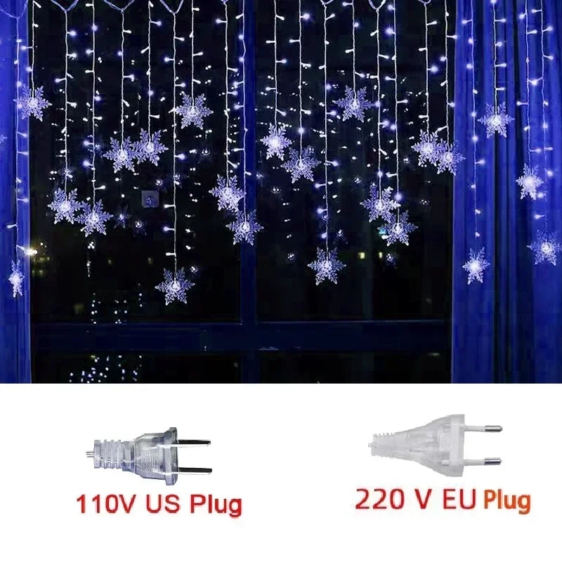 110V/220V 8-Mode Snowflake String Lights, LED Christmas Lights Decor for Indoor/Outdoor, Garden Bedroom Party Decorations