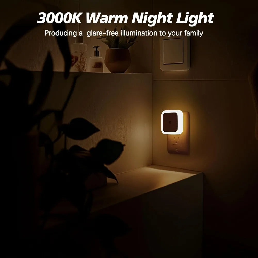 1/2/4Pack LED Night Lights Plug Into Wall Mini Square Light Night Lamp with Light Sensors for Kids Room Bathroom Stair Hallway