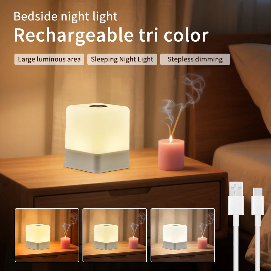 3 Color 16 Color Touch Dimming Night Light Rechargeable Bedside Lamp Portable Desk Lamp Bedroom Lighting Living Room Decoration