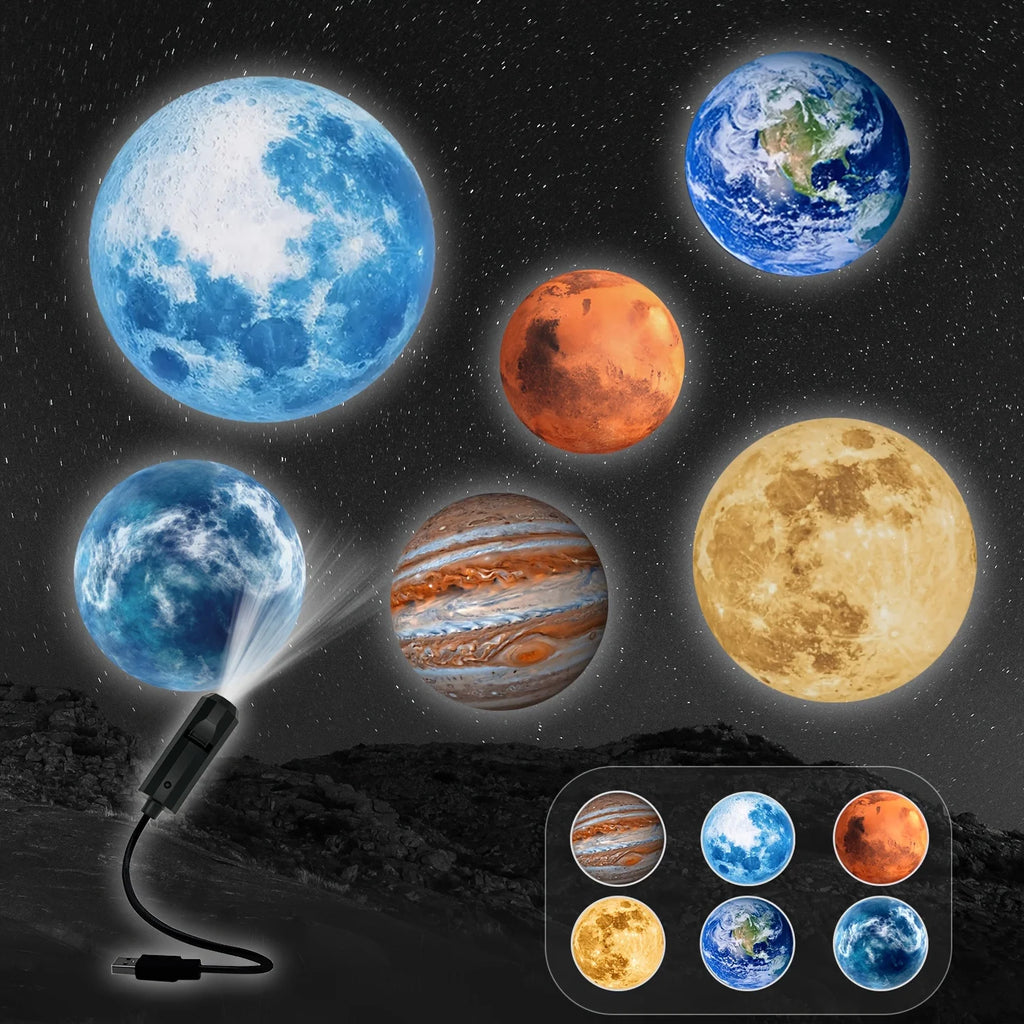 1 lamp + 6 planet slides, night light ceiling decoration
