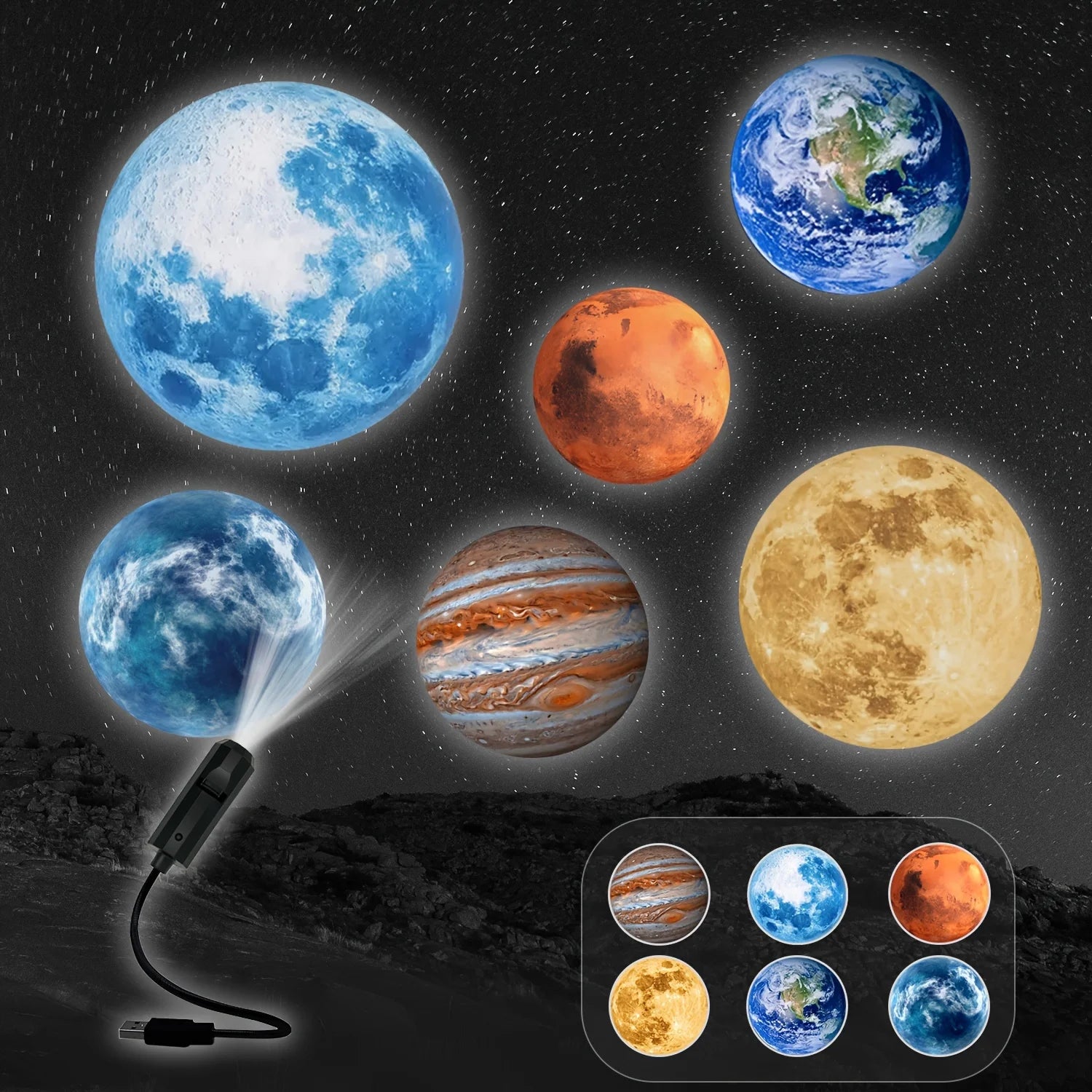1 lamp + 6 planet slides, night light ceiling decoration