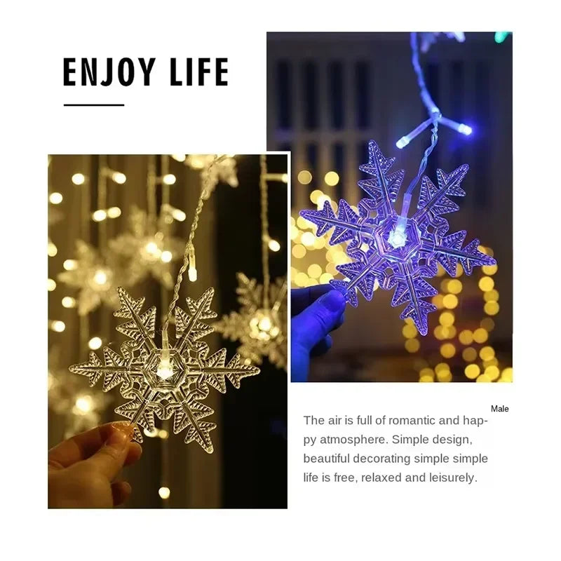 110V/220V 8-Mode Snowflake String Lights, LED Christmas Lights Decor for Indoor/Outdoor, Garden Bedroom Party Decorations