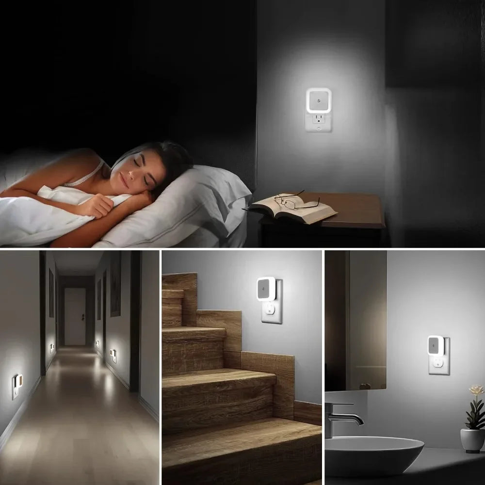 1/2/4Pack LED Night Lights Plug Into Wall Mini Square Light Night Lamp with Light Sensors for Kids Room Bathroom Stair Hallway
