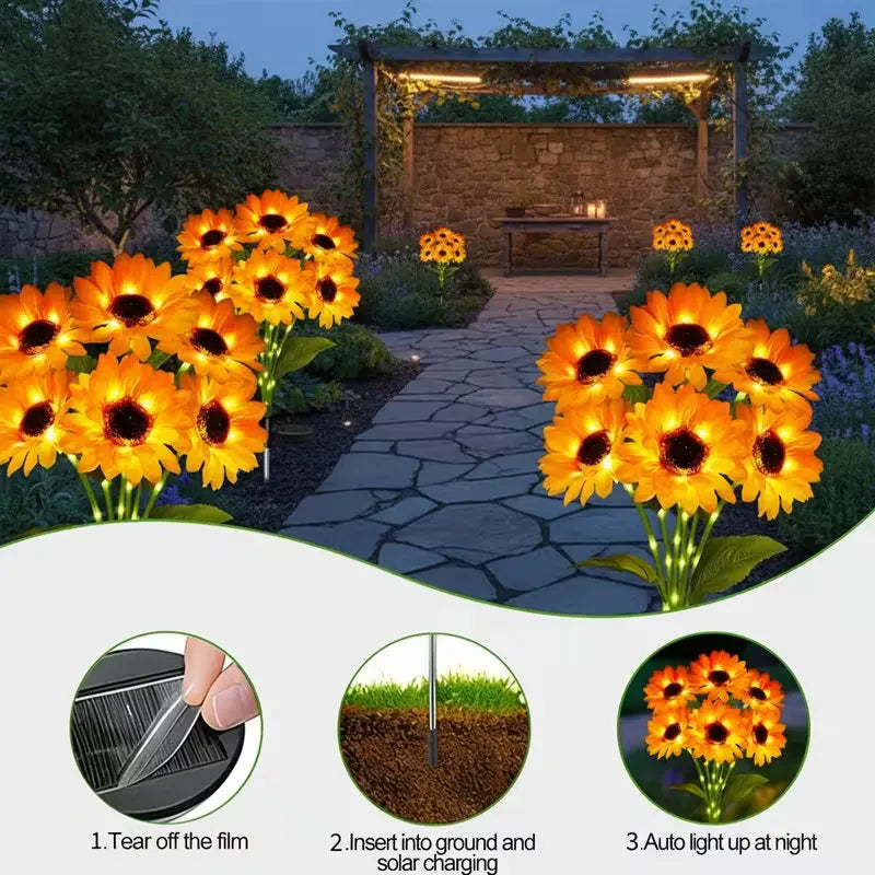 Solar Sunflower Lawn Lights Decor Outdoor Flower Garden Stake Lights for Patio Yard Pathway Party Housewarming Gift