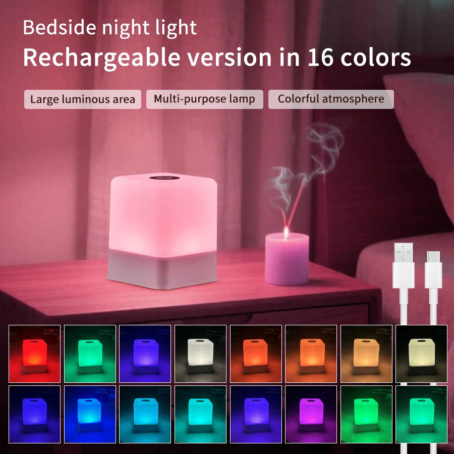 3 Color 16 Color Touch Dimming Night Light Rechargeable Bedside Lamp Portable Desk Lamp Bedroom Lighting Living Room Decoration